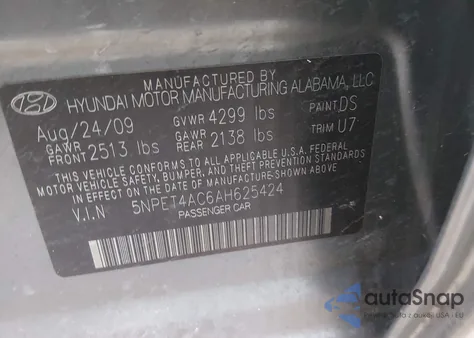 2010 Hyundai Sonata Gls из США, поврежденный, VIN 5NPET4AC6AH625424